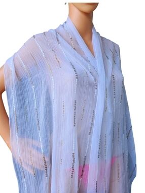 Cejon White Sheer Scarf Gold Sequin Stripe Lightweight Wrap India 70"x18"